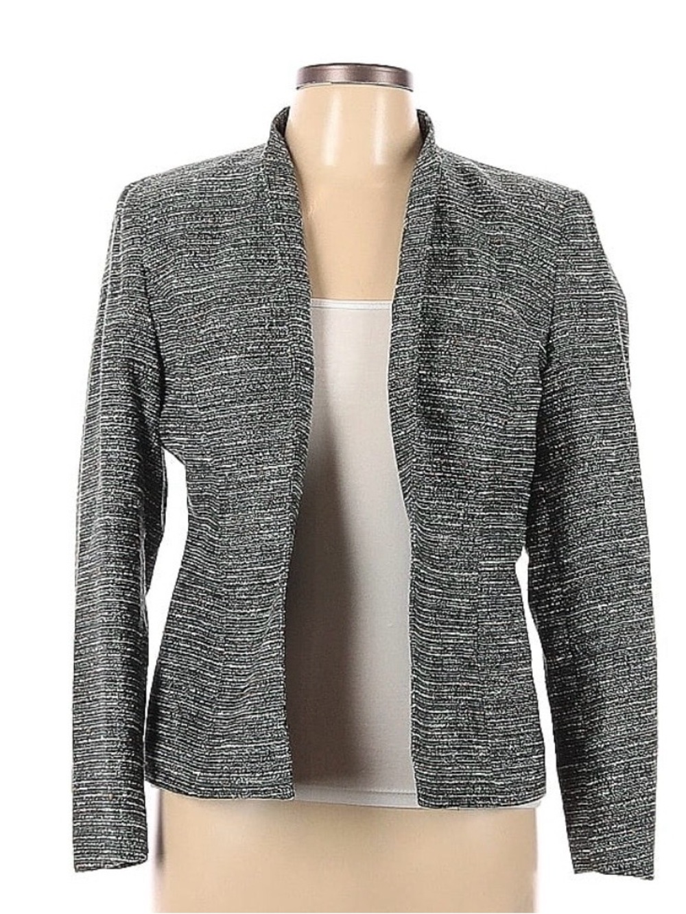 Women's Open-Front Tweed Jacket - Green & Silver